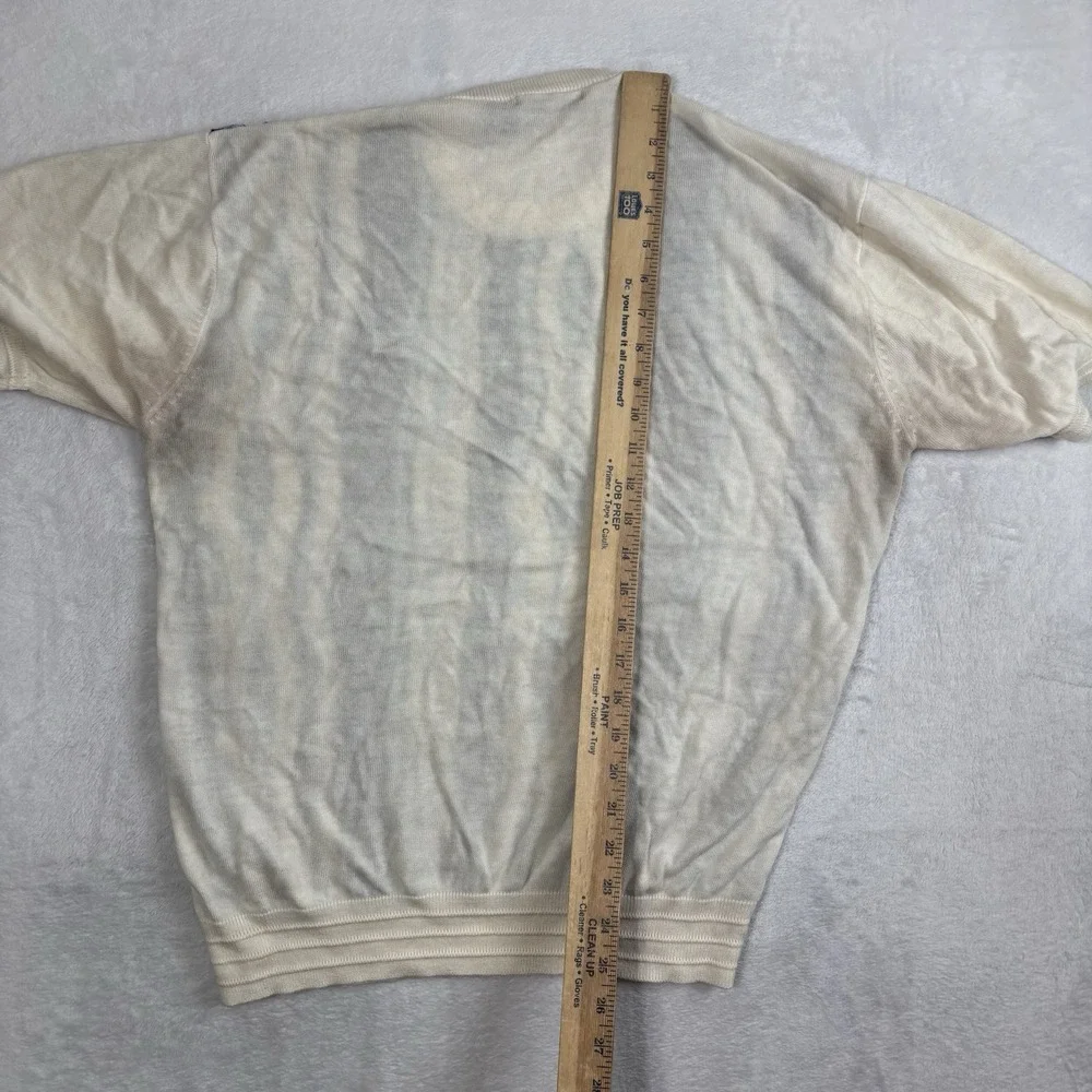 VTG 90's 3D Cable Knit Sweater White Short Sleeve Knit Distressed Acrylic Mens M